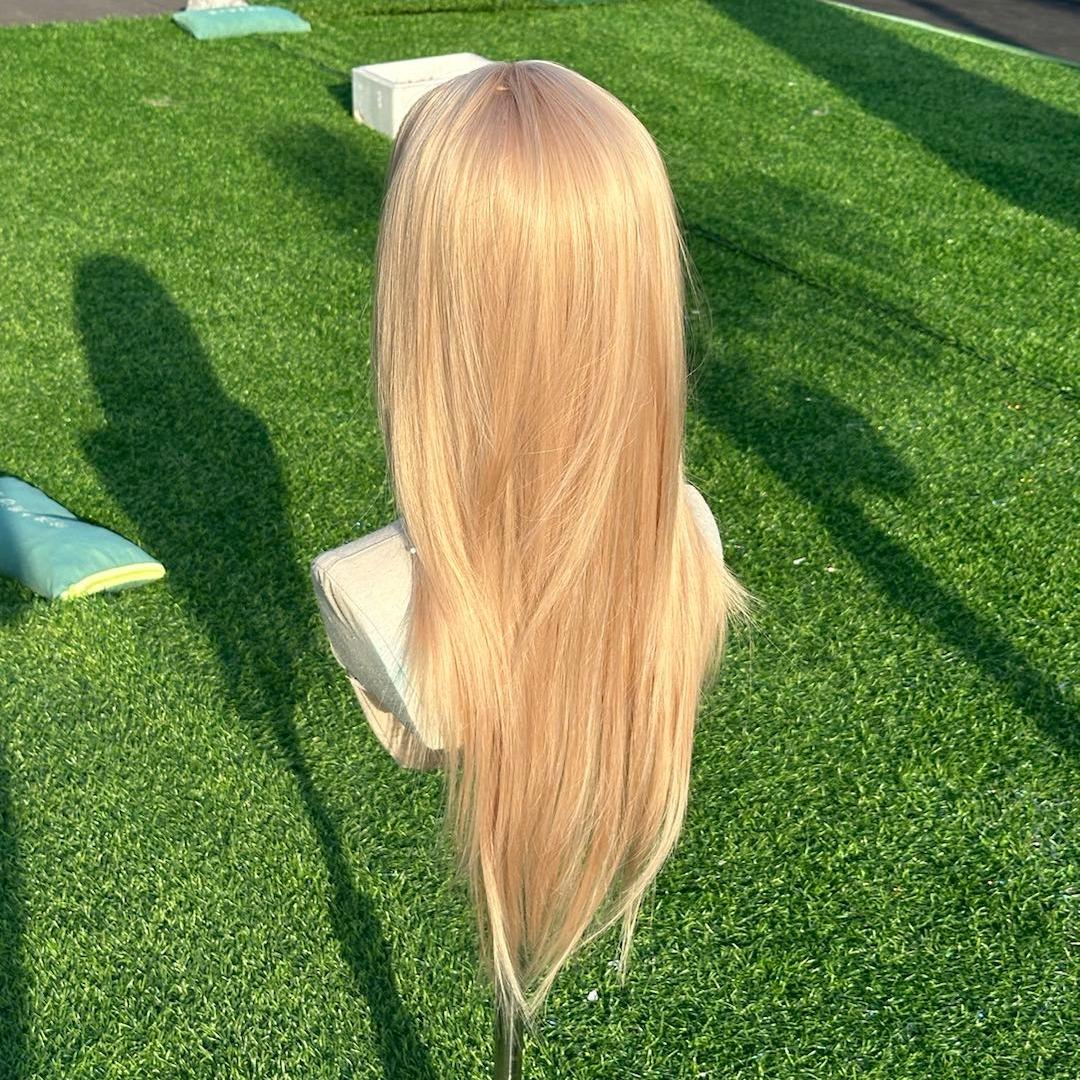 Stella-Wigked Nano Lace 26 Inches Ultimate Mixed Blonde , Layered Long Style, Middle Part with Baby Hairs.