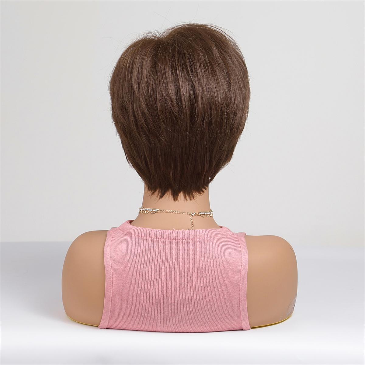 【Kris】Short Brunette Pixie Cut Synthetic HairWigs, Layered Pixie Wig with Bangs, for Daily, Party or Cosplay Use, Adjustable&Glueluess, USA Stocked