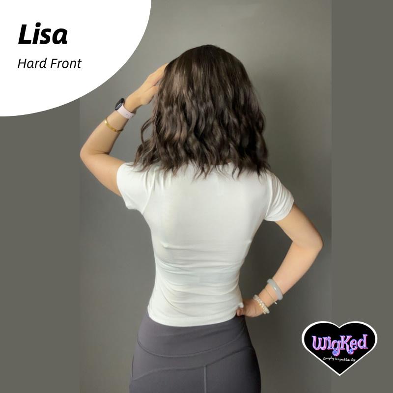 【Lisa】14 Inch Blacktea Color Curly Long Bob Synthetic HairWigs, With Straight Bangs, for Daily, Party or Cosplay Use, Adjustable&Glueluess, USA Stocked