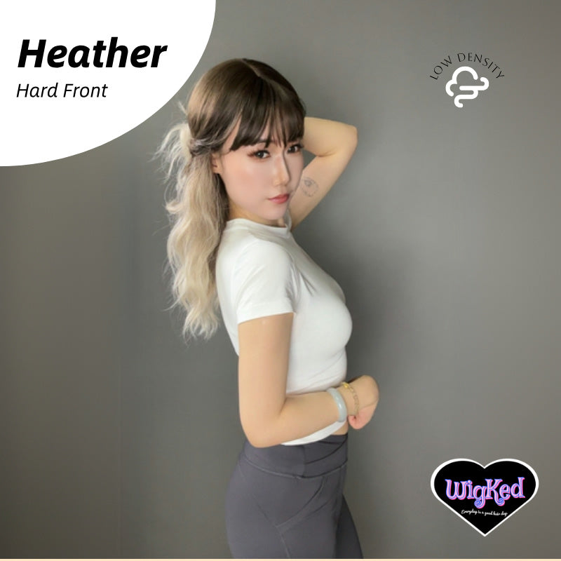 【Heather】18 Inch Brunette& Ash Blonde Ombre Long Body Curly Synthetic HairWigs, With Bangs, for Daily, Party or Cosplay Use, Adjustable&Glueluess, USA Stocked