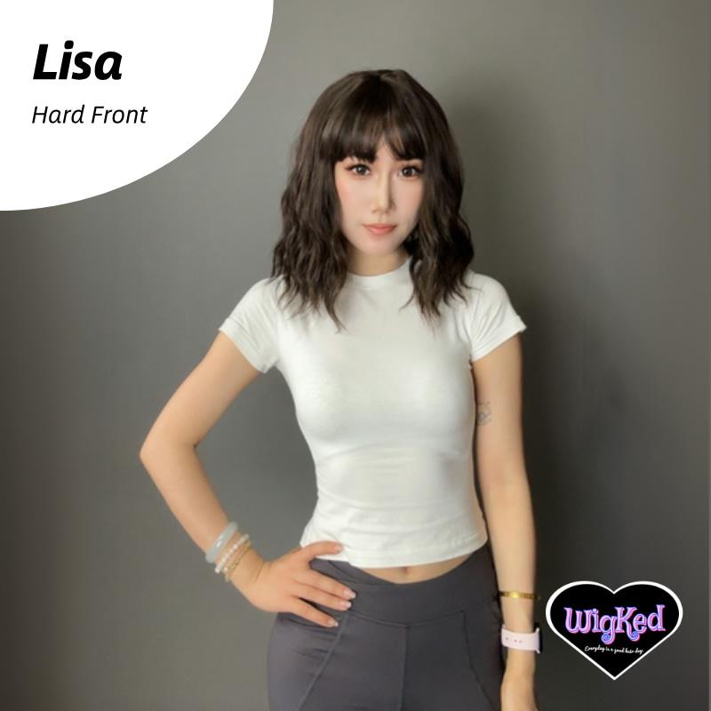 【Lisa】14 Inch Blacktea Color Curly Long Bob Synthetic HairWigs, With Straight Bangs, for Daily, Party or Cosplay Use, Adjustable&Glueluess, USA Stocked