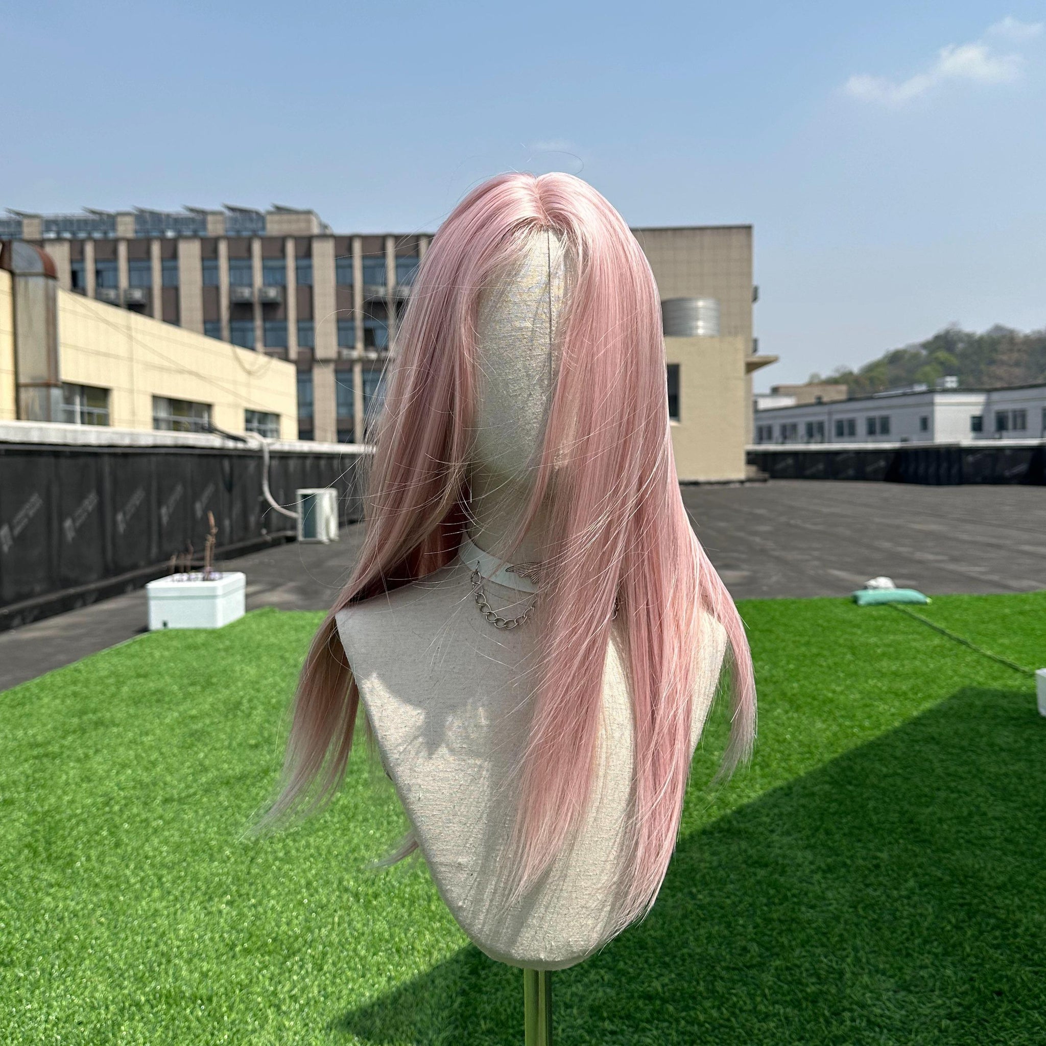 【Dolce】Wigked Nano Lace 22 Inches Low Density Metallic Pink, Layered Long Style, Middle Part with Baby Hairs.