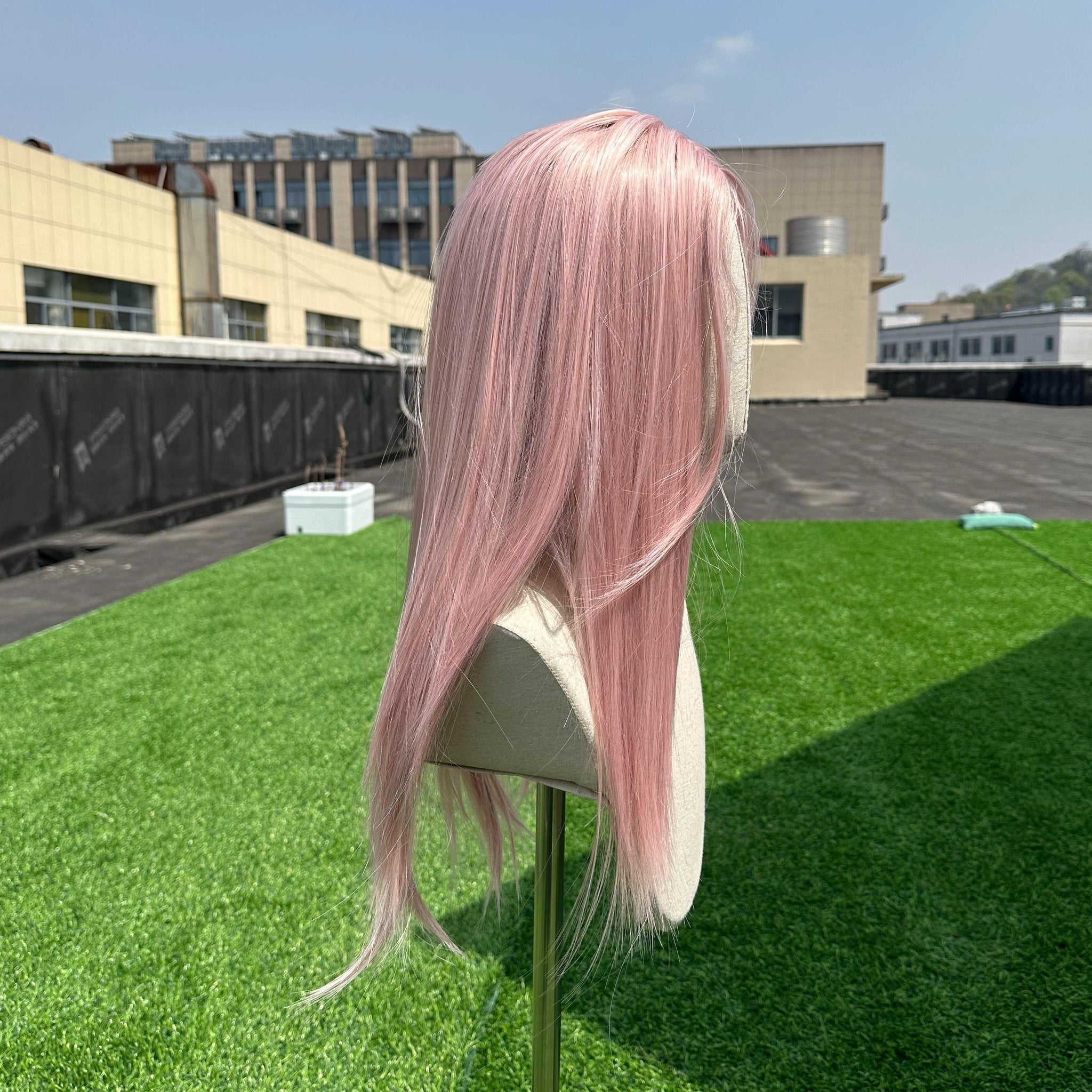【Dolce】Wigked Nano Lace 22 Inches Low Density Metallic Pink, Layered Long Style, Middle Part with Baby Hairs.
