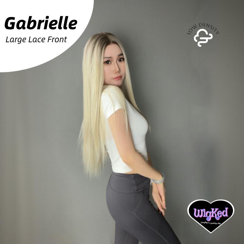 【Gabrielle】30 Inch 13*6 Lace Front Low Density Ash Blonde Straight Lace Front Wig, Low Density, Free Part Pre Plucked 13*6 HD Transparent Lace Frontal Handmade Swiss Lace Synthetic Fiber Wig, With Dark Roots, Adjustable&Glueluess, USA Stocked