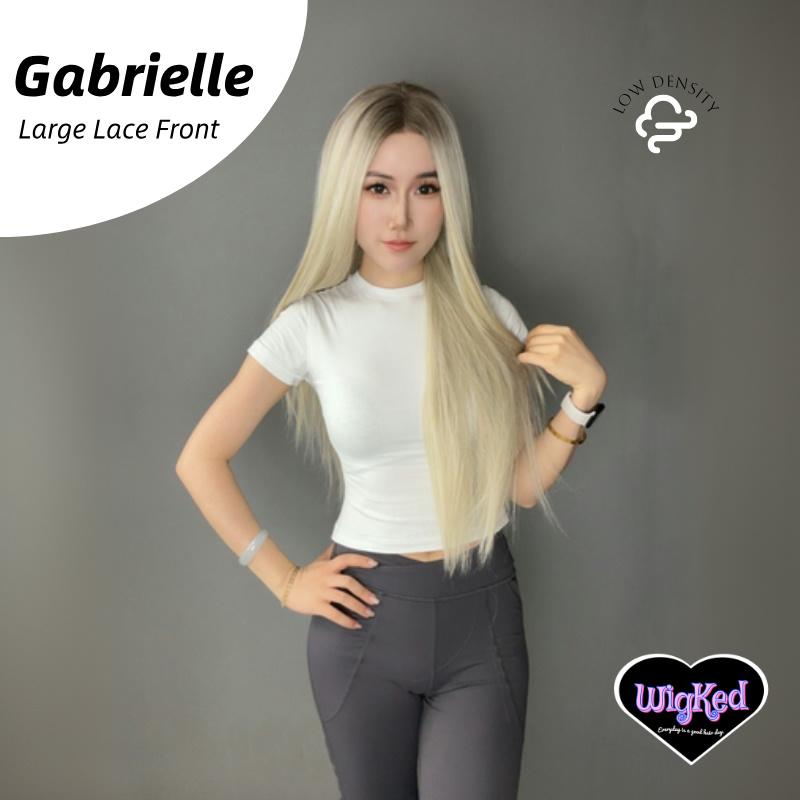 【Gabrielle】30 Inch 13*6 Lace Front Low Density Ash Blonde Straight Lace Front Wig, Low Density, Free Part Pre Plucked 13*6 HD Transparent Lace Frontal Handmade Swiss Lace Synthetic Fiber Wig, With Dark Roots, Adjustable&Glueluess, USA Stocked