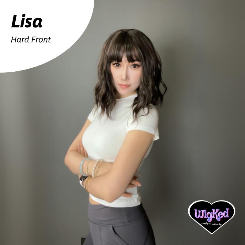 【Lisa】14 Inch Blacktea Color Curly Long Bob Synthetic HairWigs, With Straight Bangs, for Daily, Party or Cosplay Use, Adjustable&Glueluess, USA Stocked