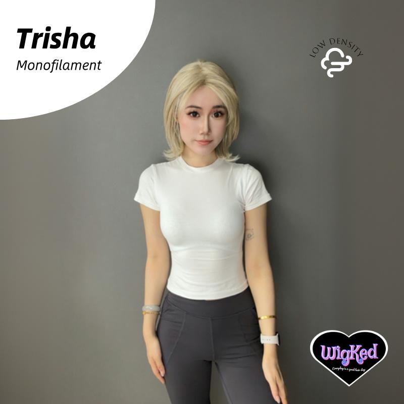 【Trisha】Mixed Gray Blonde Low Density MONO Monofilament Handmade Wig 6*5 Full Monofilament Hand Tied Top Wig 15 Inch Straight Layered Mono Lace Wig,  Low Density, Adjustable&Glueluess, USA Stocked