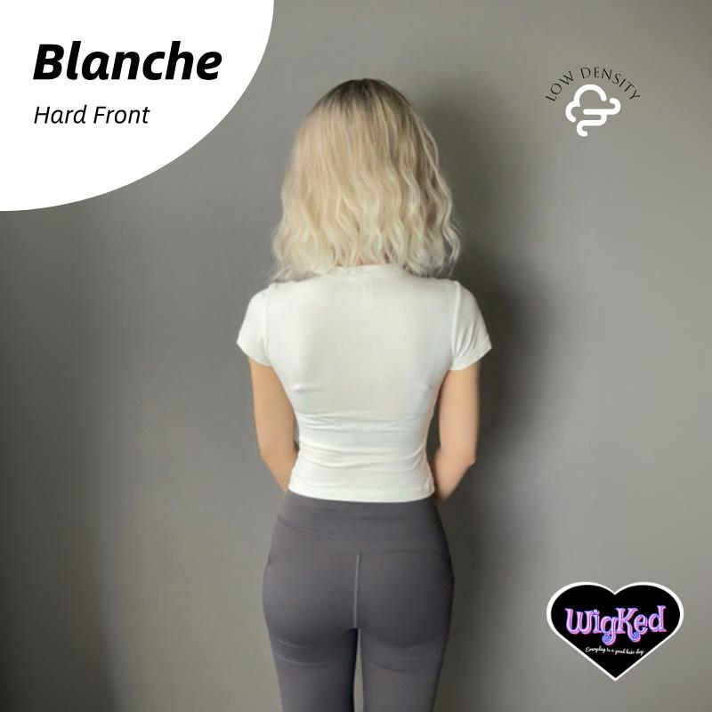 【Blanche】14 Inch Ash Blonde Balayage Curly Long Bob Synthetic HairWigs, With Bangs and Dark Roots, for Daily, Party or Cosplay Use, Adjustable&Glueluess, USA Stocked