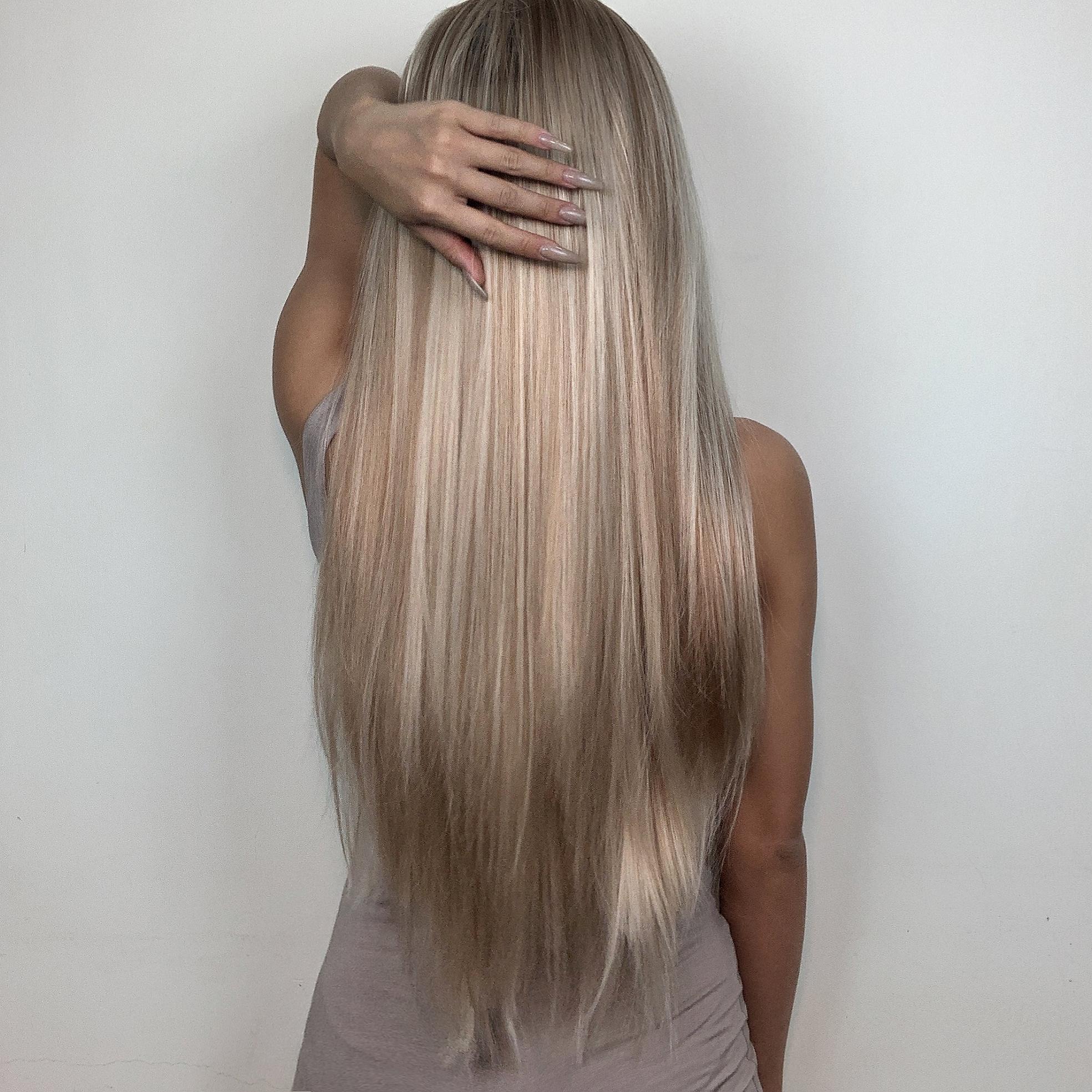 【Olivia】28 Inch Straight Lace Front Wig Apricot Blonde Free Part Pre Plucked 13*6 HD Transparent Lace Frontal Handmade Swiss Lace Synthetic Fiber Wig