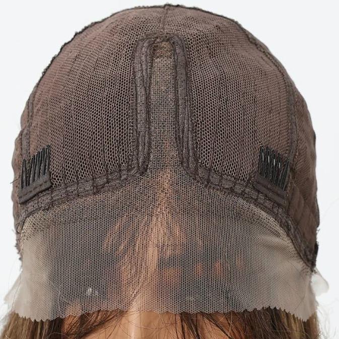 【Giselle】28 Inch Low Density T-Part Lace Front Copper Brown Straight Layered Wig, Transparent Lace T-Part Frontal Handmade Lace Synthetic Fiber Wig,  Low Density, With Dark Roots, Adjustable&Glueluess, USA Stocked
