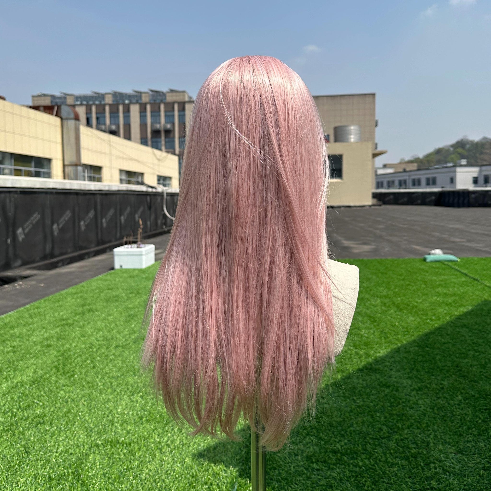 【Dolce】Wigked Nano Lace 22 Inches Low Density Metallic Pink, Layered Long Style, Middle Part with Baby Hairs.
