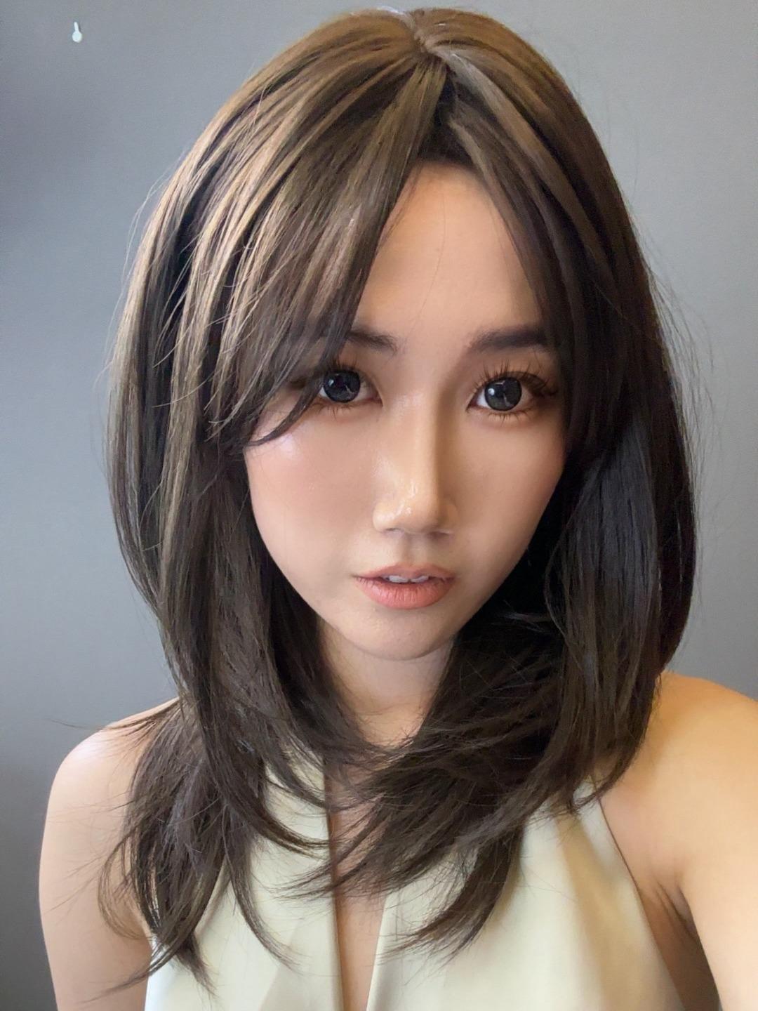 【Millie】16 Inch Blacktea Color Wolfcut Straight Synthetic HairWigs, With Curtain Bangs, for Daily, Party or Cosplay Use, Adjustable&Glueluess, USA Stocked