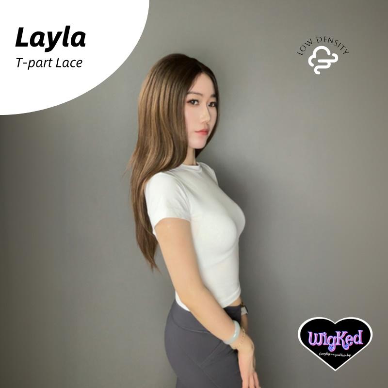 【Layla】26 Inch Low Density T-Part Lace Front Caramel Brown Straight Yaki Texture Layered Wig, Transparent Lace T-Part Frontal Handmade Lace Synthetic Fiber Wig, With Baby Hairs, Adjustable&Glueluess, USA Stocked