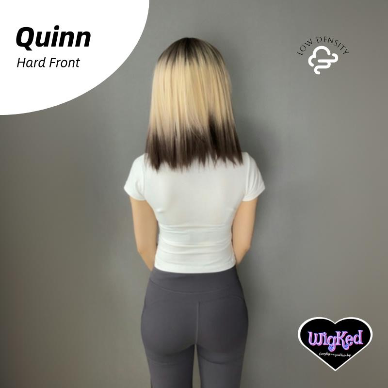 【Quinn】16 Inch Reverse Ombre Blonde to Black Shoulder Length Straight Synthetic HairWigs, With Straight Bangs and Dark Roots, for Daily, Party or Cosplay Use, Adjustable&Glueluess, USA Stocked