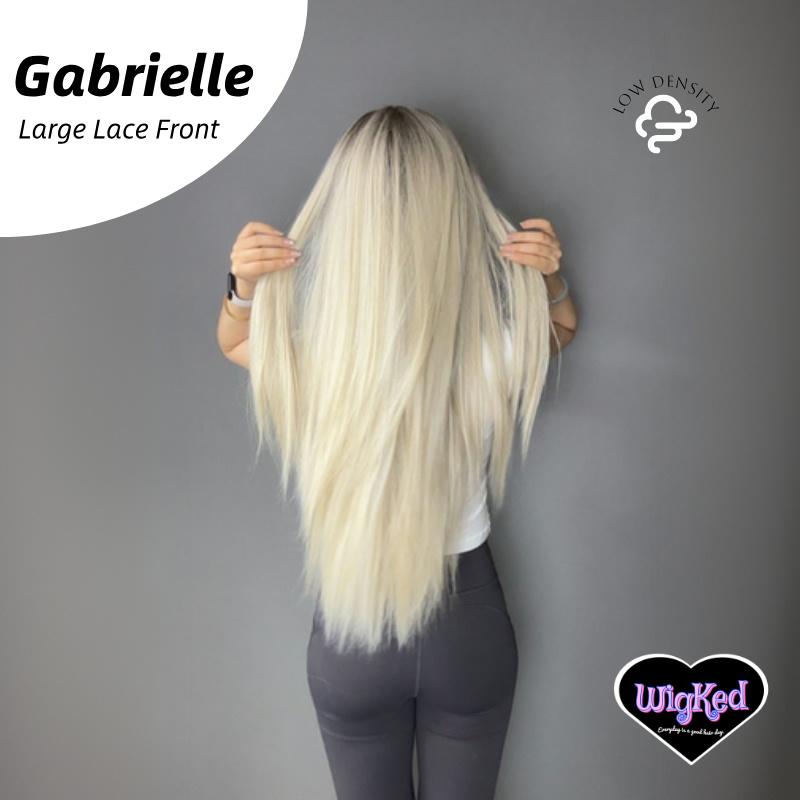 【Gabrielle】30 Inch 13*6 Lace Front Low Density Ash Blonde Straight Lace Front Wig, Low Density, Free Part Pre Plucked 13*6 HD Transparent Lace Frontal Handmade Swiss Lace Synthetic Fiber Wig, With Dark Roots, Adjustable&Glueluess, USA Stocked
