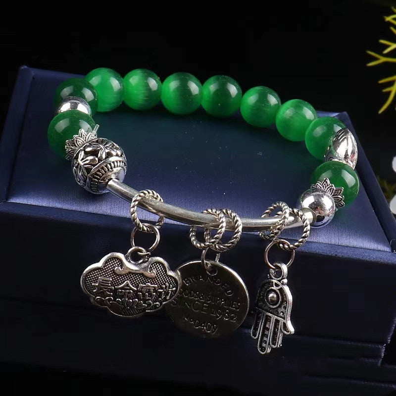 【B0117】Crystal bohemian cat's eye stone bead bracelet