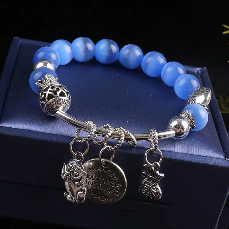 【B0117】Crystal bohemian cat's eye stone bead bracelet