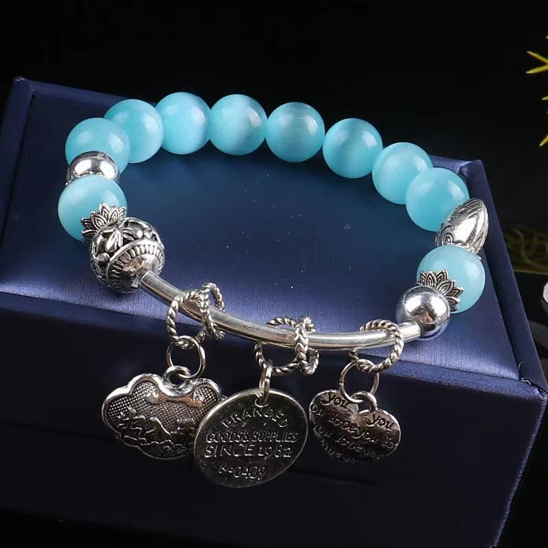 【B0117】Crystal bohemian cat's eye stone bead bracelet