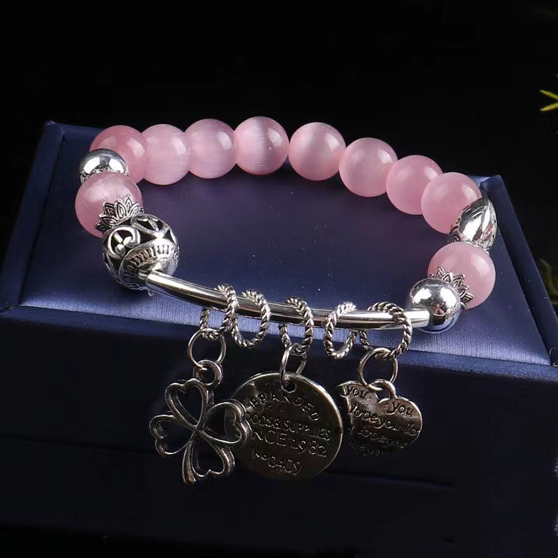 【B0117】Crystal bohemian cat's eye stone bead bracelet