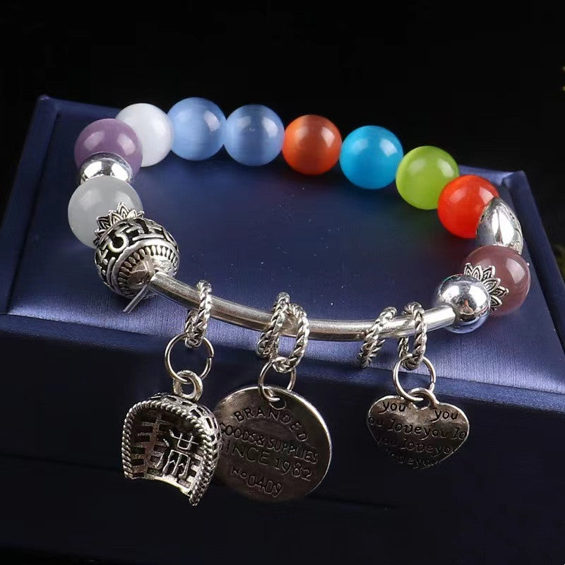 【B0117】Crystal bohemian cat's eye stone bead bracelet