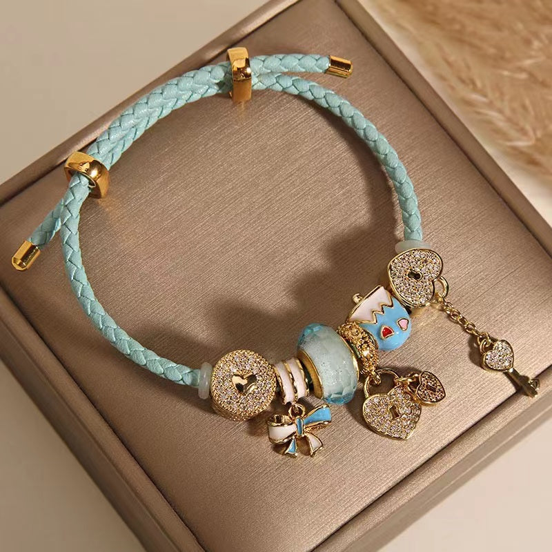 【B0105】DIY leather cord love charm bracelet