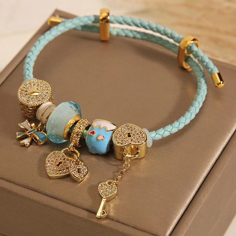 【B0105】DIY leather cord love charm bracelet