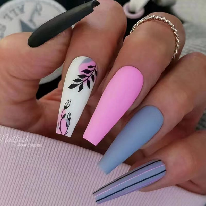 【B103】 DIY nail art long candy nail removable fake nail patch tip nail patch pressed nail art