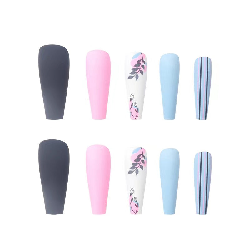 【B103】 DIY nail art long candy nail removable fake nail patch tip nail patch pressed nail art