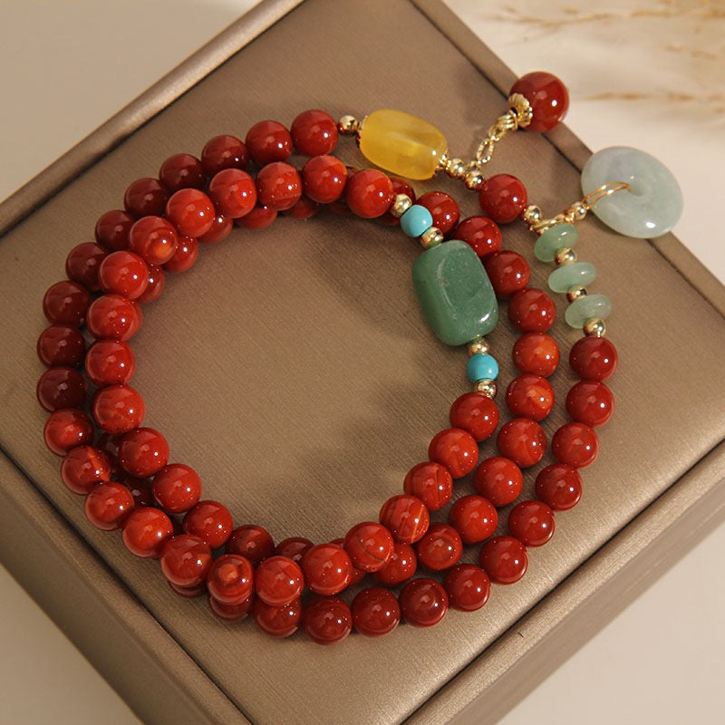 【B0093】Natural South Red Agate multi-layered bracelet
