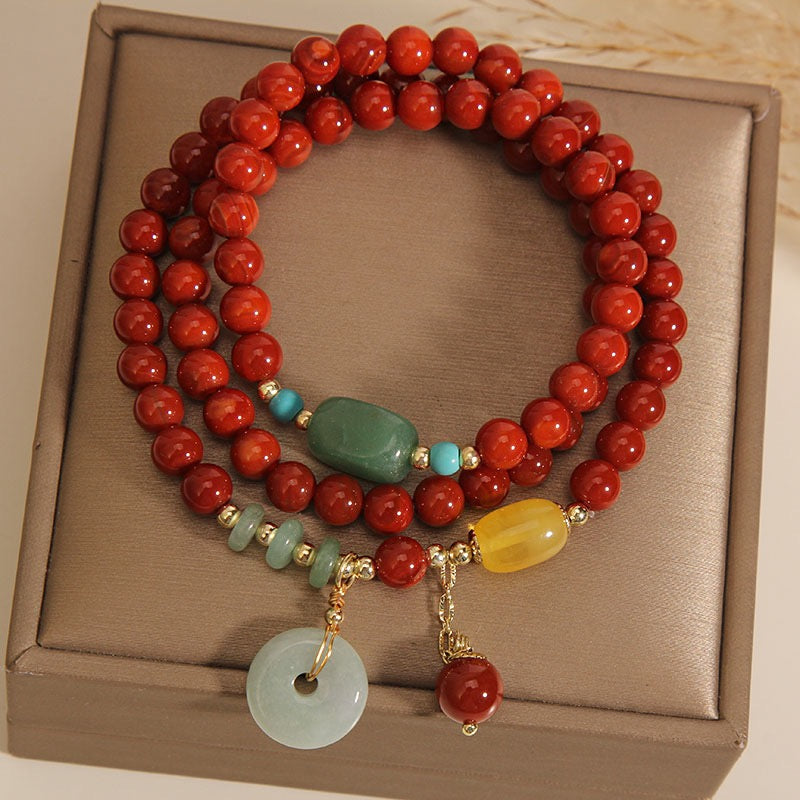 【B0093】Natural South Red Agate multi-layered bracelet